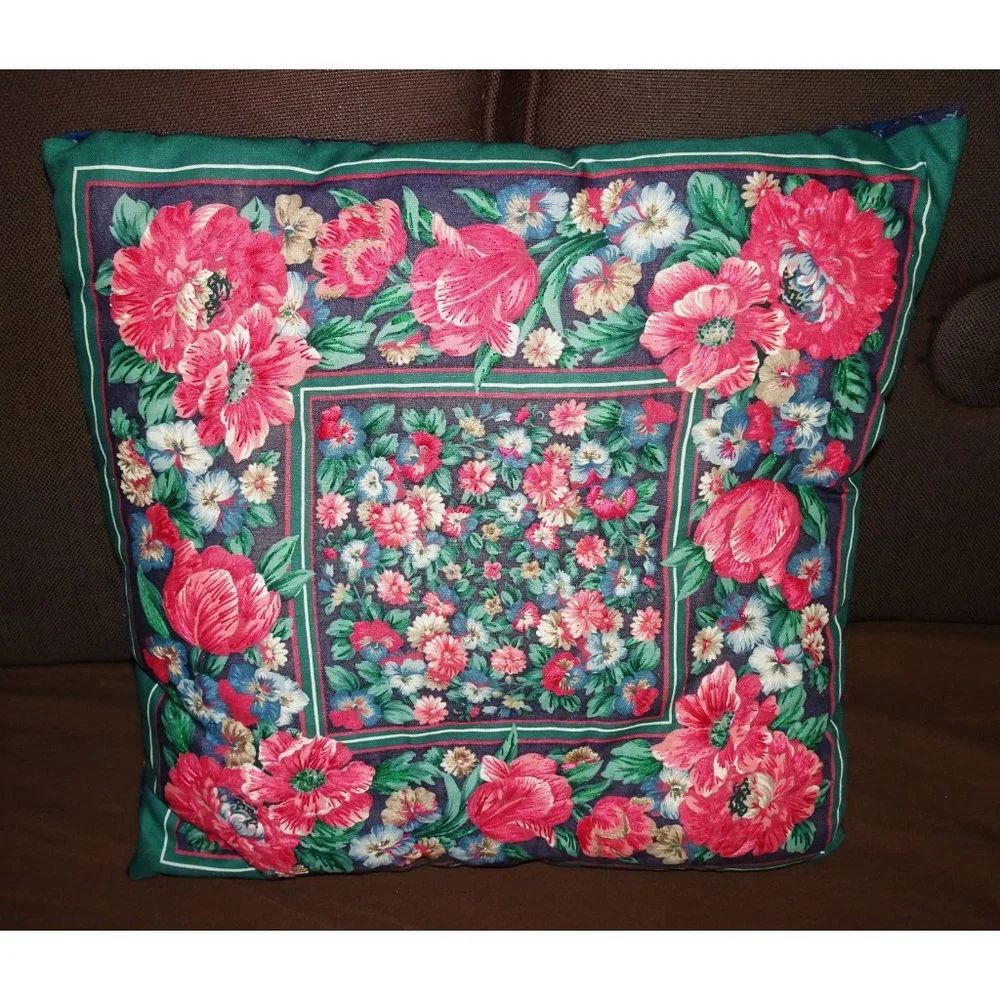 Vintage Pink & Blue Floral Throw Pillow retro country farmhouse decor cottage